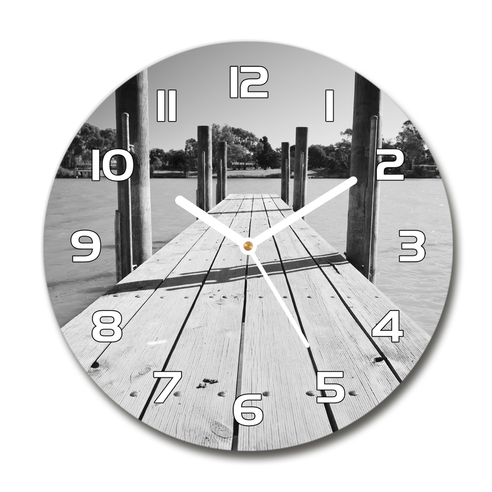 Horloge en verre ronde Jetée en bois noir et blanc