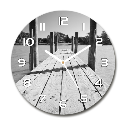 Horloge en verre ronde Jetée en bois noir et blanc