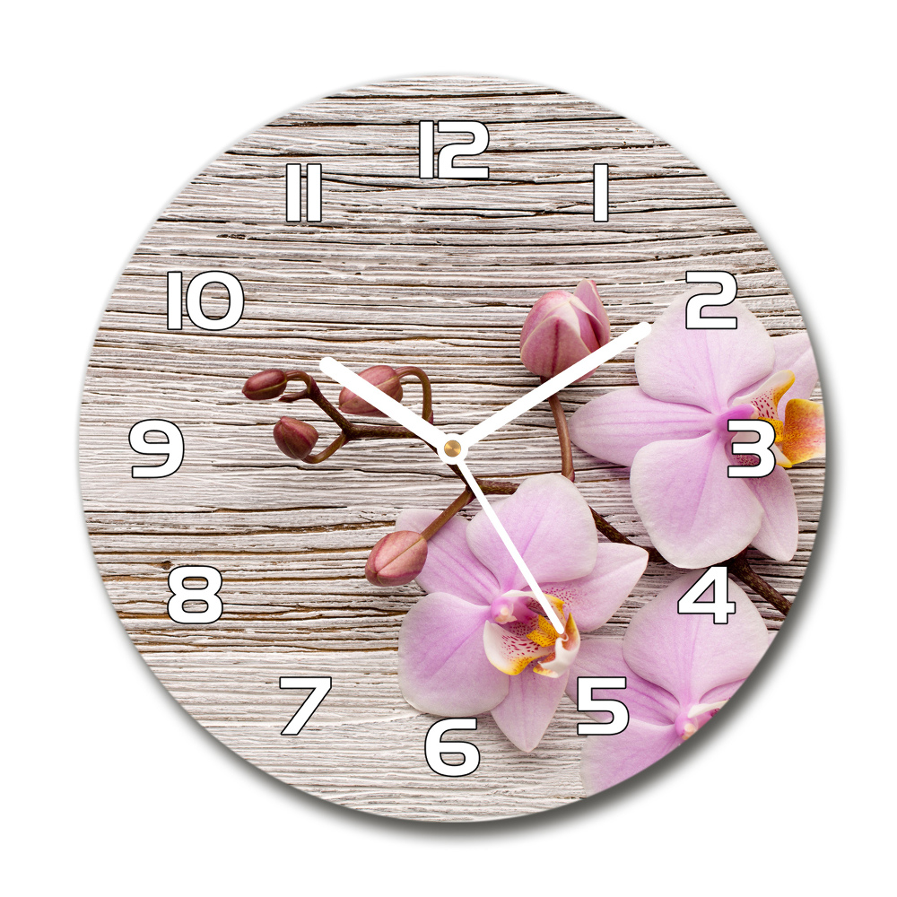 Pendule murale ronde Orchidée sur bois