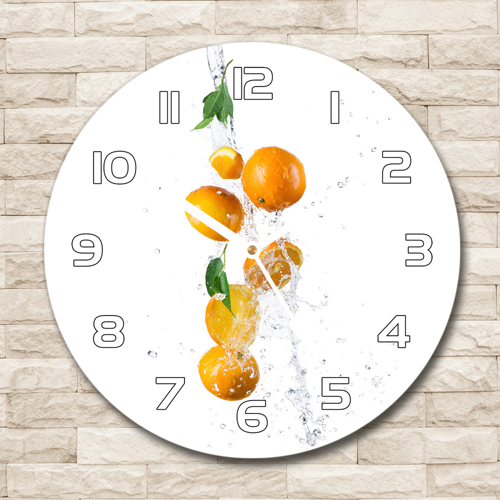 Horloge en verre ronde Oranges et eau