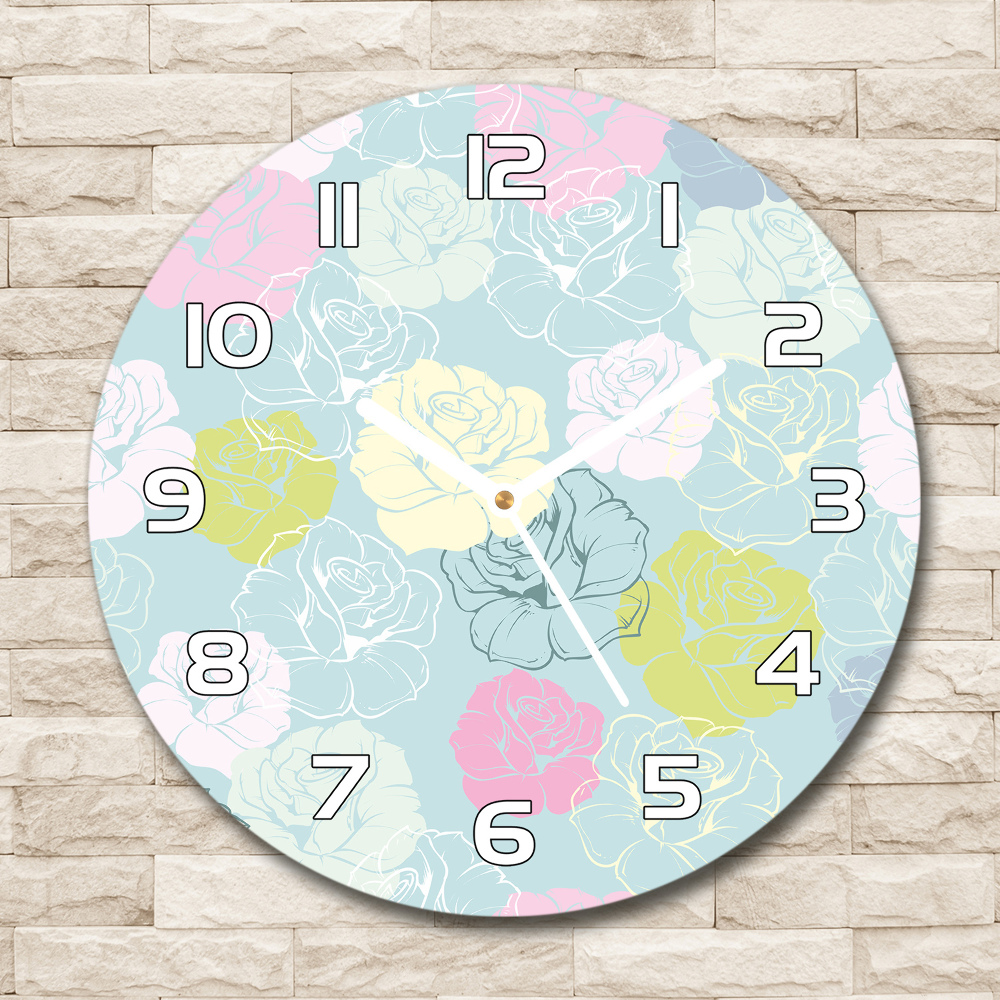 Horloge en verre ronde Roses