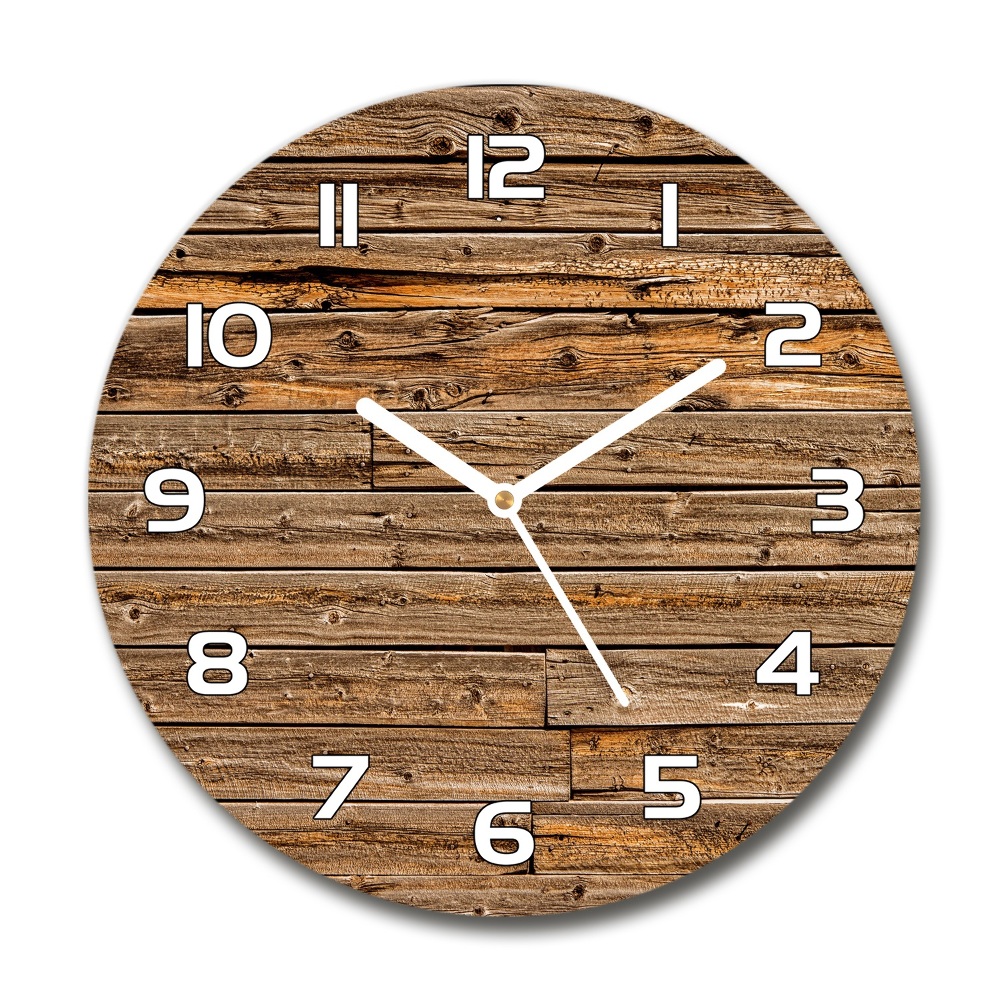 Horloge en verre ronde Mur en bois brun