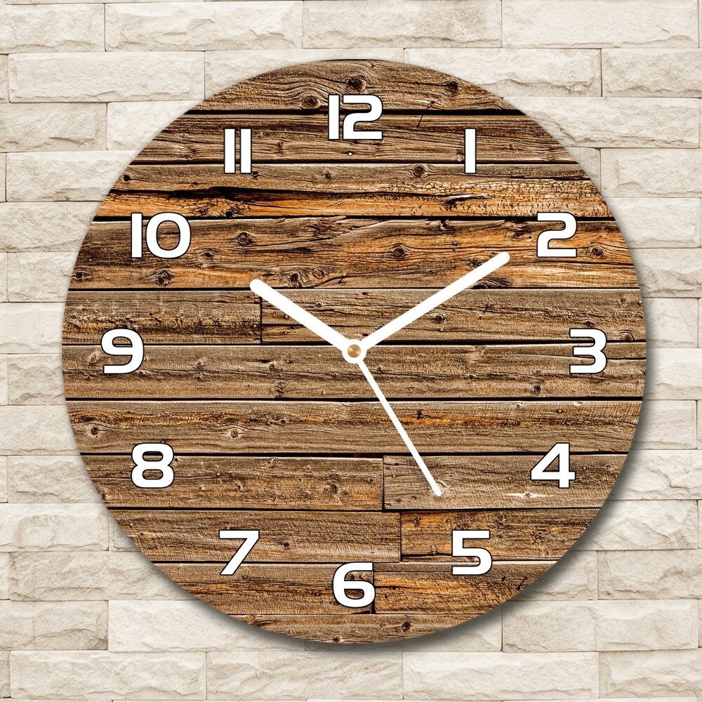 Horloge en verre ronde Mur en bois brun