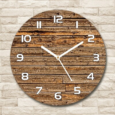 Horloge en verre ronde Mur en bois brun