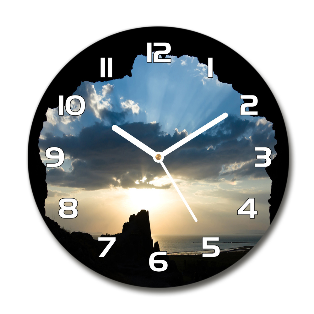 Horloge en verre ronde Coucher de soleil nuages