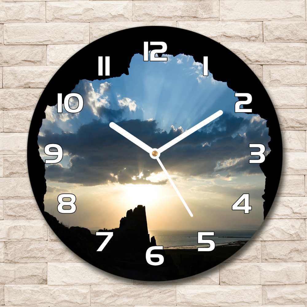 Horloge en verre ronde Coucher de soleil nuages