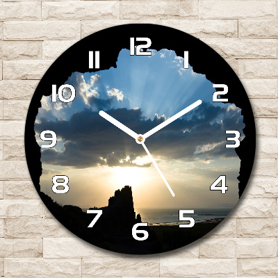 Horloge en verre ronde Coucher de soleil nuages