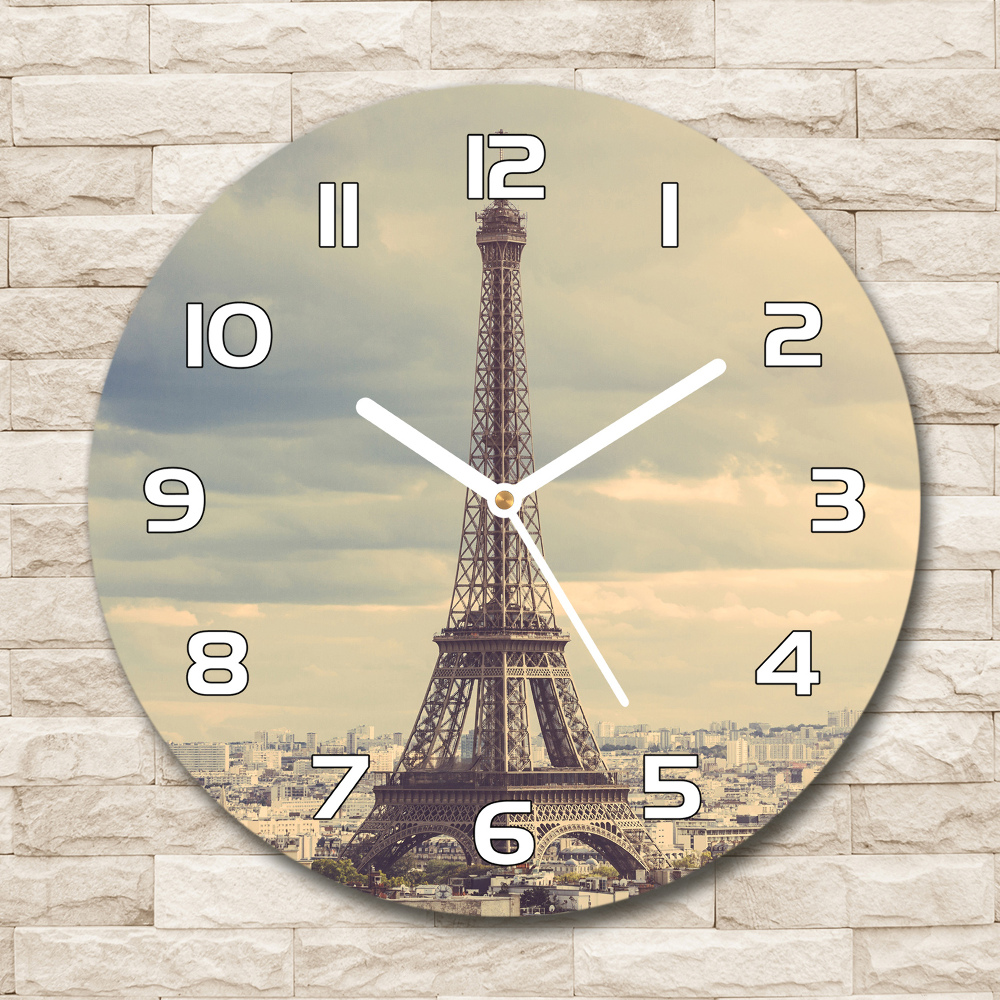 Horloge ronde en verre Tour Eiffel Paris