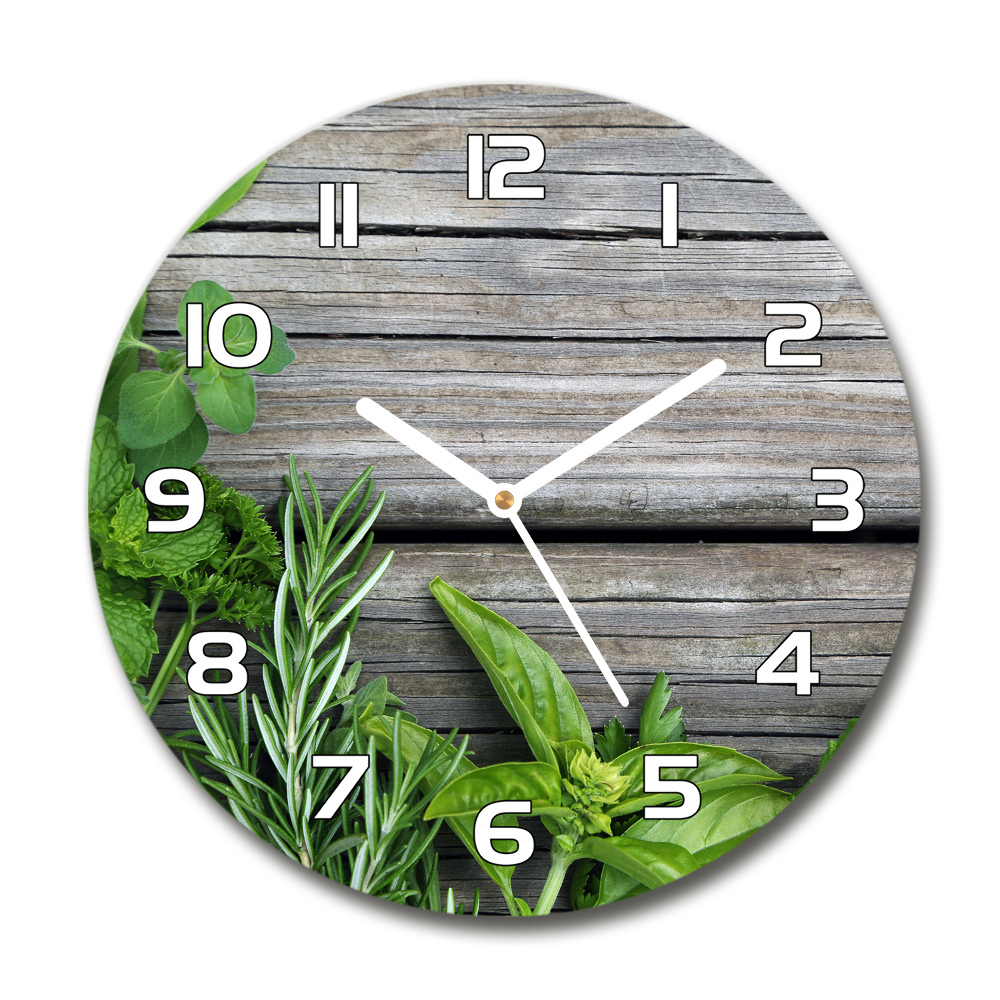 Pendule murale ronde Fond en bois herbes