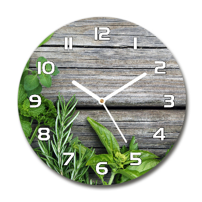 Pendule murale ronde Fond en bois herbes