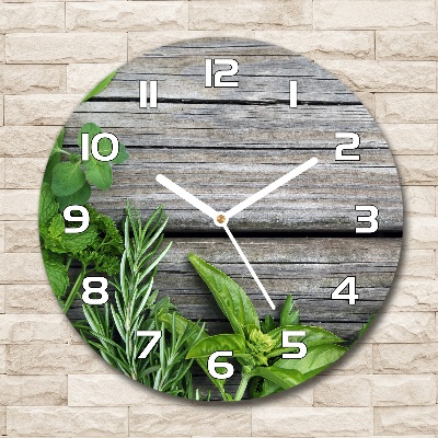 Pendule murale ronde Fond en bois herbes