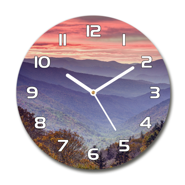 Horloge ronde murale Coucher de soleil en montagne