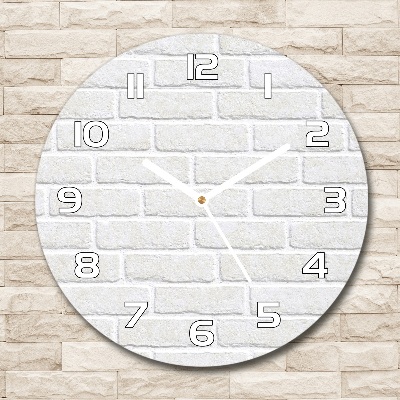 Horloge en verre ronde Mur de briques blanches