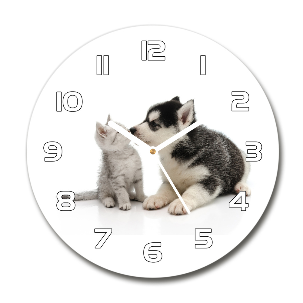 Horloge ronde murale Chien et chat