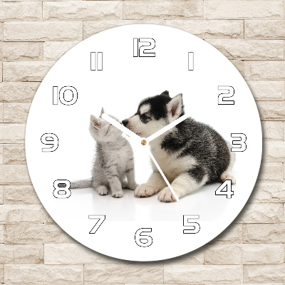 Horloge ronde murale Chien et chat