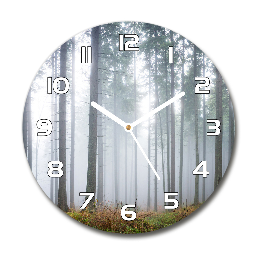 Horloge en verre ronde Brume dans la forêt