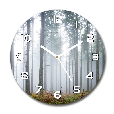 Horloge en verre ronde Brume dans la forêt