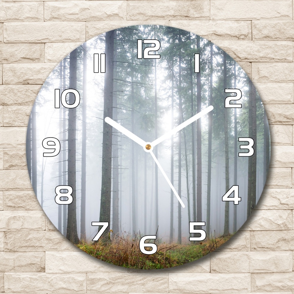 Horloge en verre ronde Brume dans la forêt