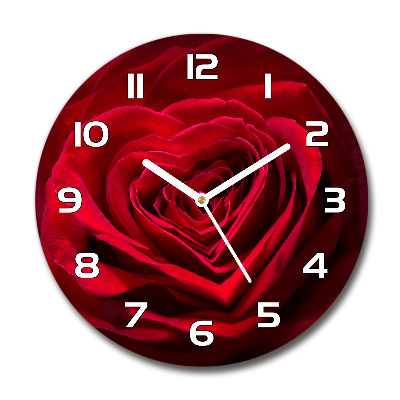 Horloge ronde murale Rose à coeur rouge