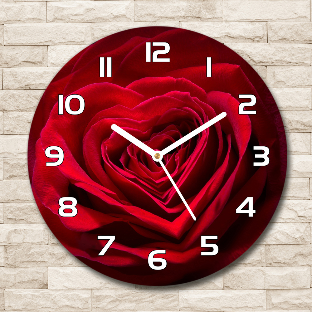 Horloge ronde murale Rose à coeur rouge