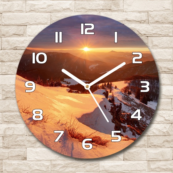 Horloge ronde Hiver en montagne