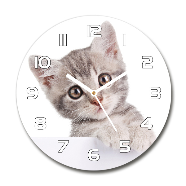 Pendule murale ronde Chat gris
