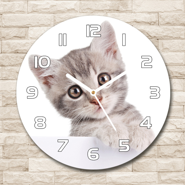 Pendule murale ronde Chat gris