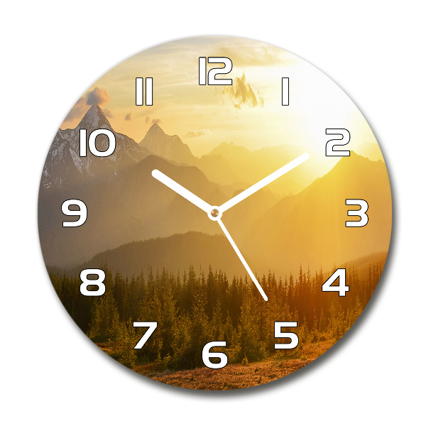 Pendule murale ronde Coucher de soleil en montagne