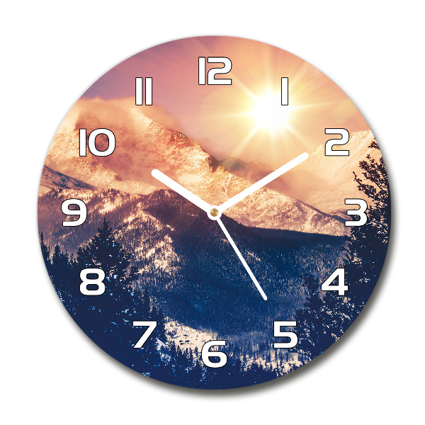 Pendule murale ronde Soleil sur les montagnes