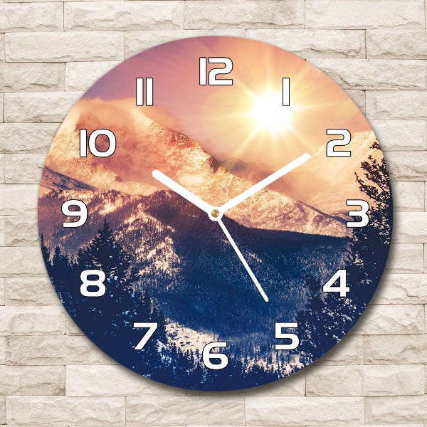 Pendule murale ronde Soleil sur les montagnes