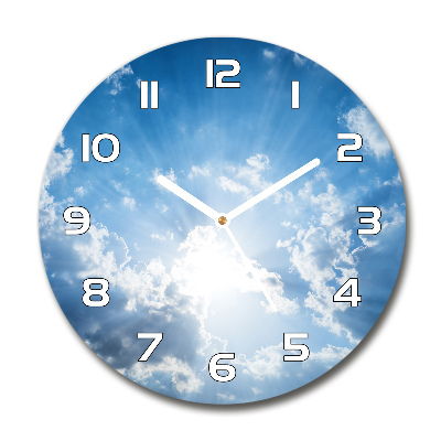 Horloge en verre ronde Nuages dans le ciel soleil