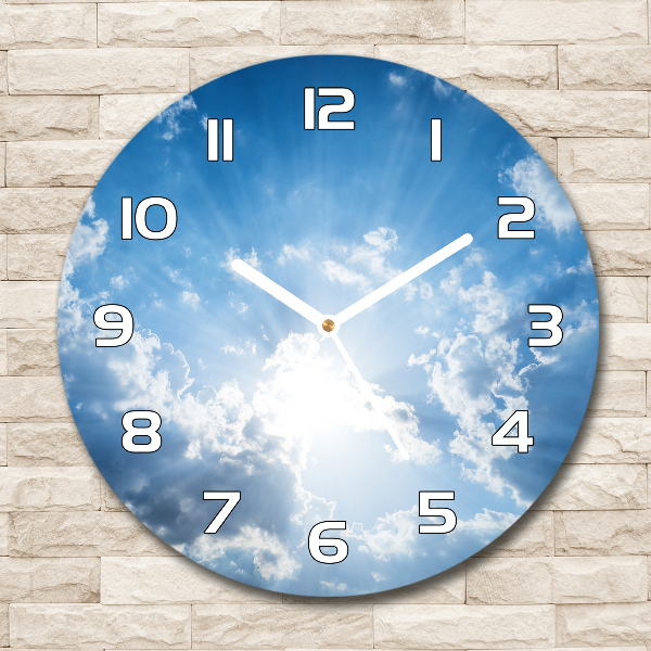 Horloge en verre ronde Nuages dans le ciel soleil