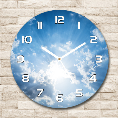 Horloge en verre ronde Nuages dans le ciel soleil