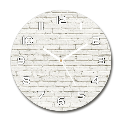 Horloge en verre ronde Briques blanches mur