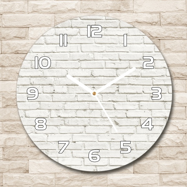 Horloge en verre ronde Briques blanches mur