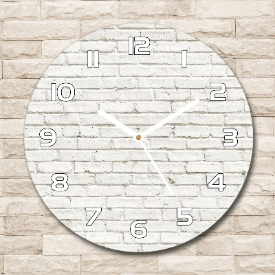 Horloge en verre ronde Briques blanches mur