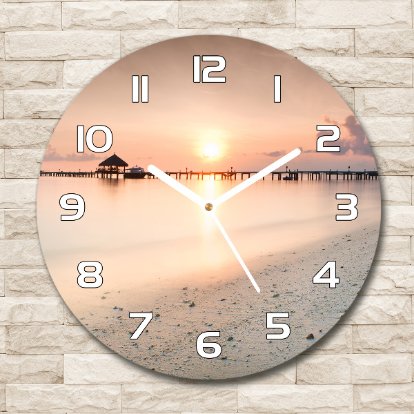 Horloge en verre ronde Plage des Maldives