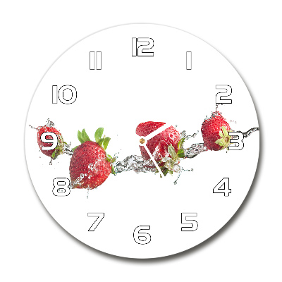 Horloge en verre ronde Fraises et eau