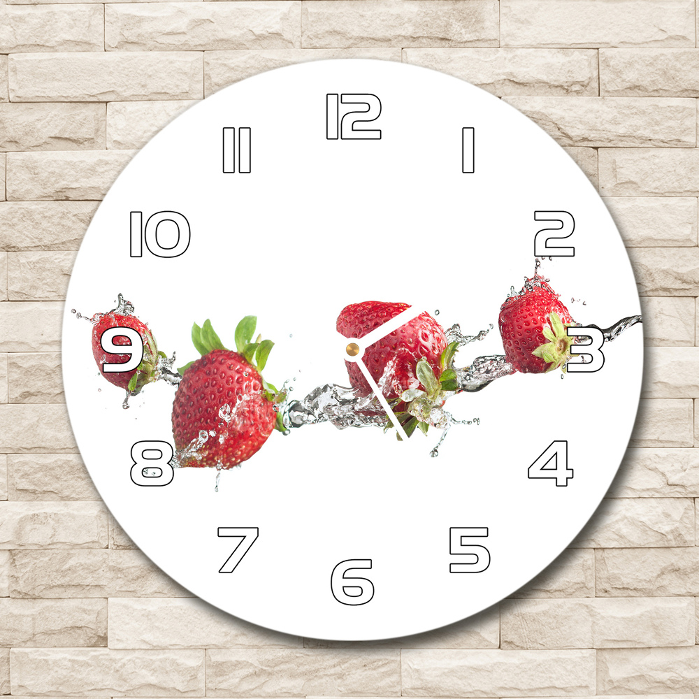 Horloge en verre ronde Fraises et eau