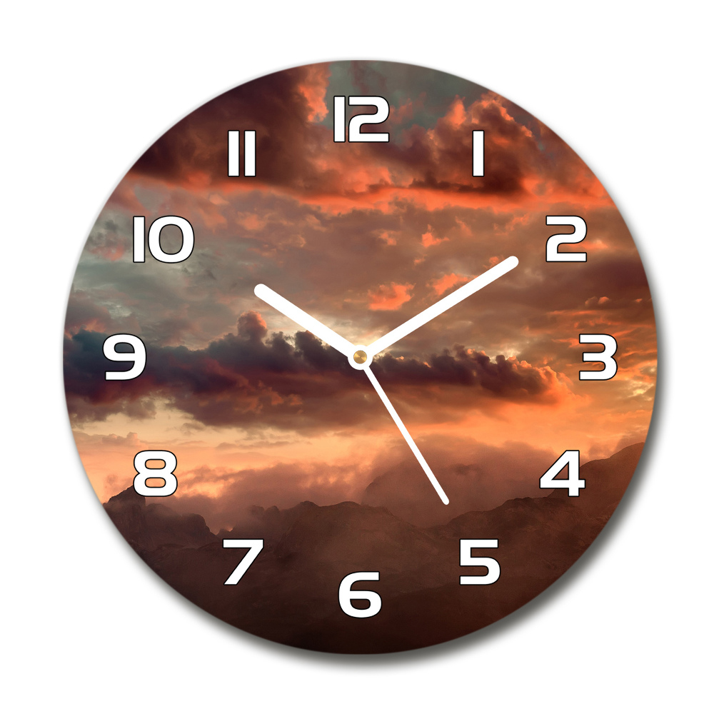 Horloge ronde Coucher de soleil en montagne