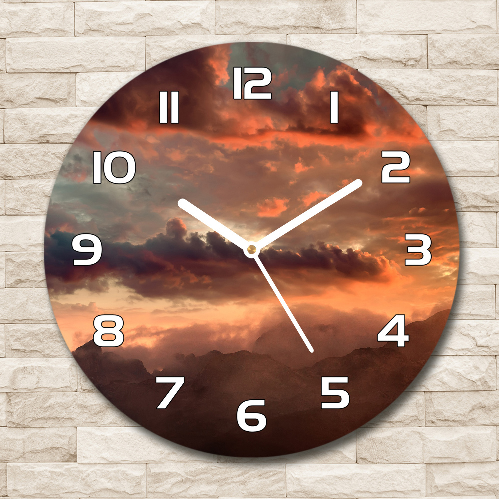 Horloge ronde Coucher de soleil en montagne