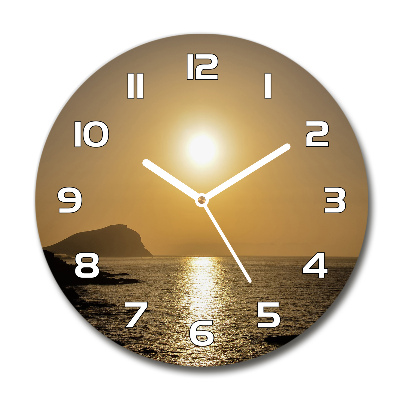 Horloge en verre ronde Coucher de soleil sur la mer