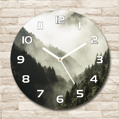 Horloge en verre ronde Brume sur la forêt