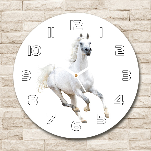 Horloge ronde Cheval arabe blanc