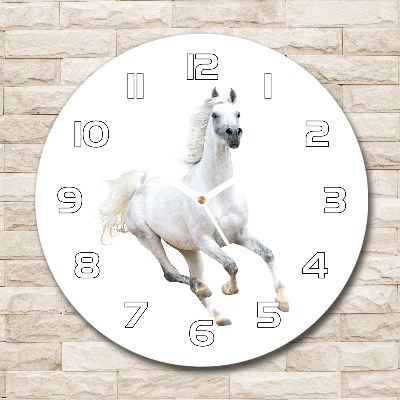 Horloge ronde Cheval arabe blanc