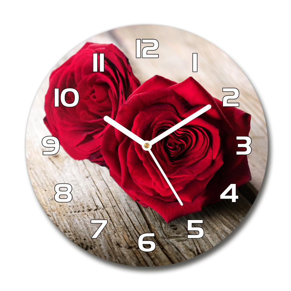 Pendule murale ronde Roses sur bois