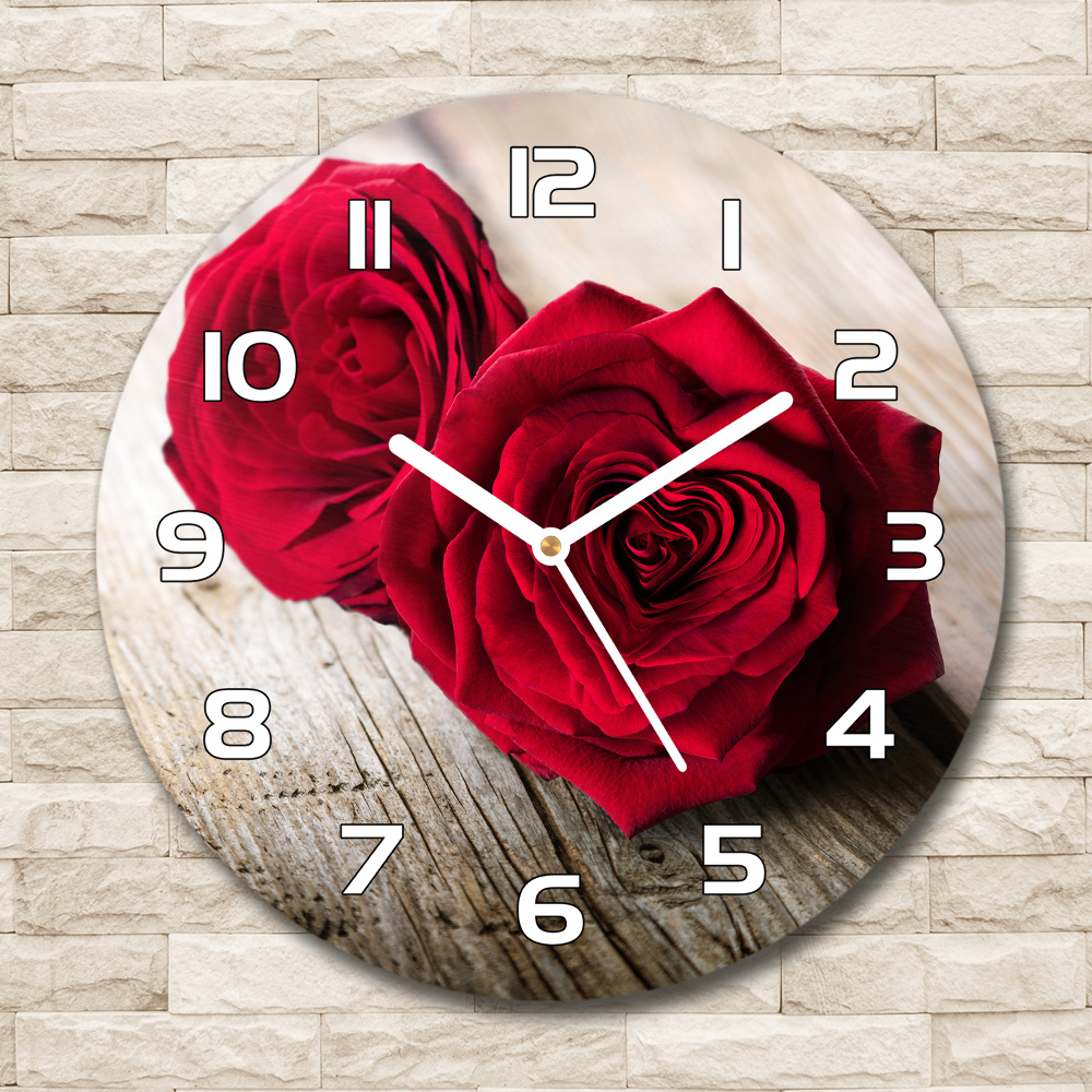 Pendule murale ronde Roses sur bois