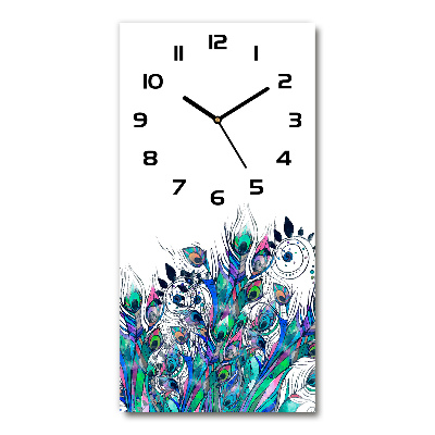 Horloge verticale en verre Plumes de paon