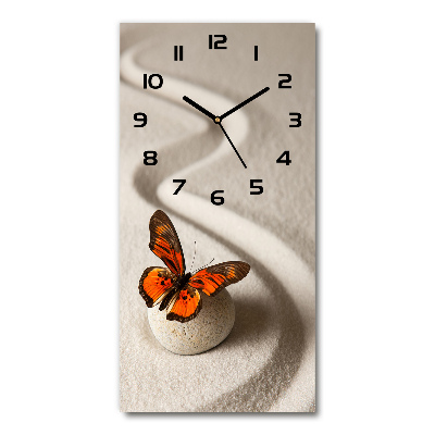 Horloge murale en verre rectangulaire Pierre zen et papillon