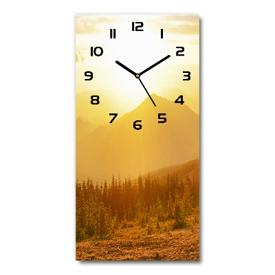 Horloge verticale en verre Coucher de soleil en montagne